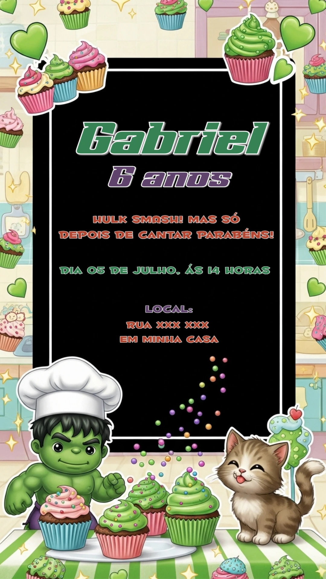 Convite Aniversário Hulk Confeiteiro para Editar Online