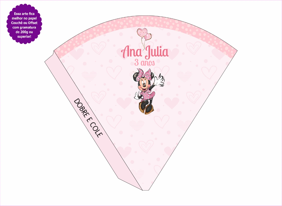 Cone de Aniversário Minnie Mouse Rosa para Editar Online
