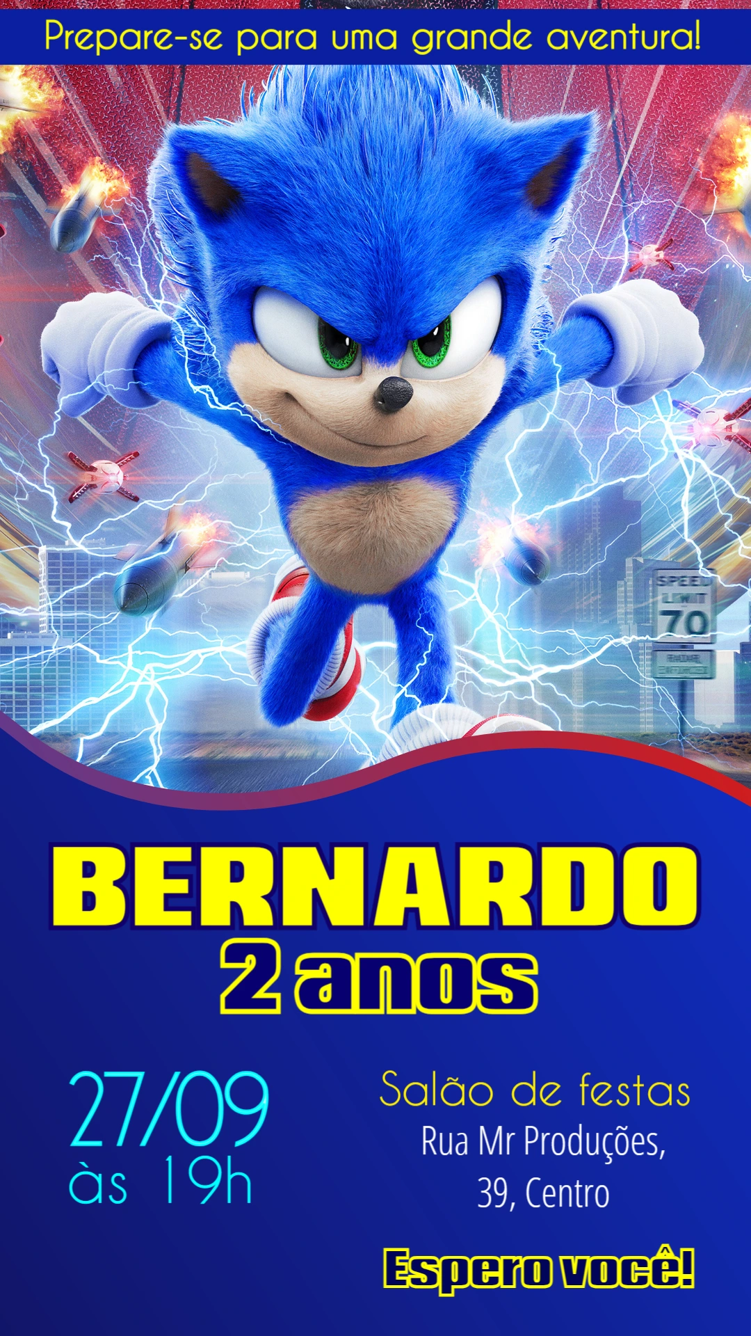Convite de Aniversário Sonic para Editar Online e Imprimir