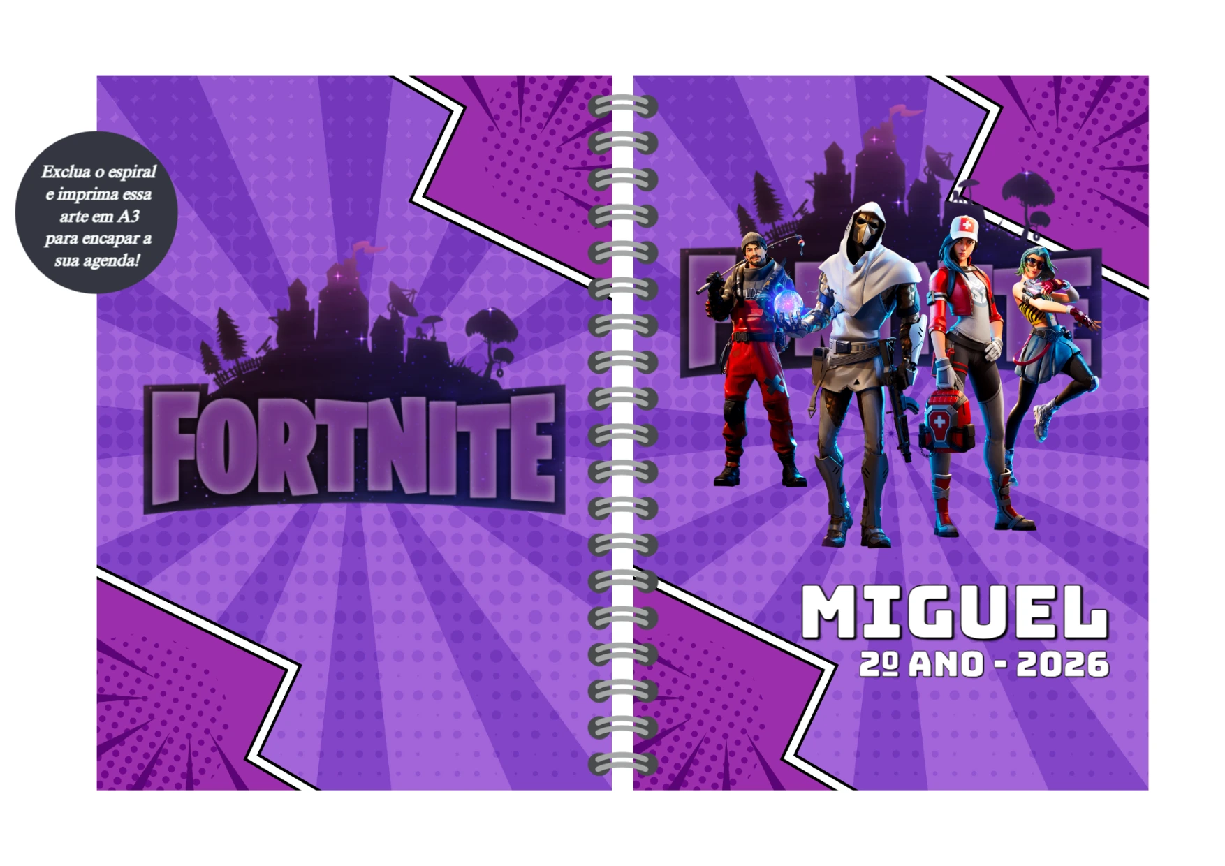 Capa de Agenda Fortnite com Personagens para Editar Online