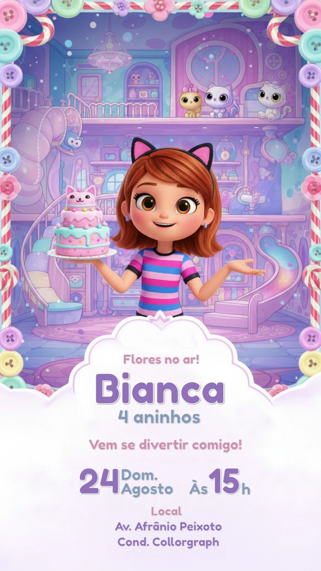 Convite de Aniversário Casa Mágica da Gabby Editável