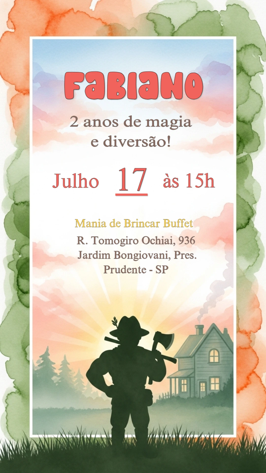 Convite de Aniversário Caçador com Floresta para Editar Online