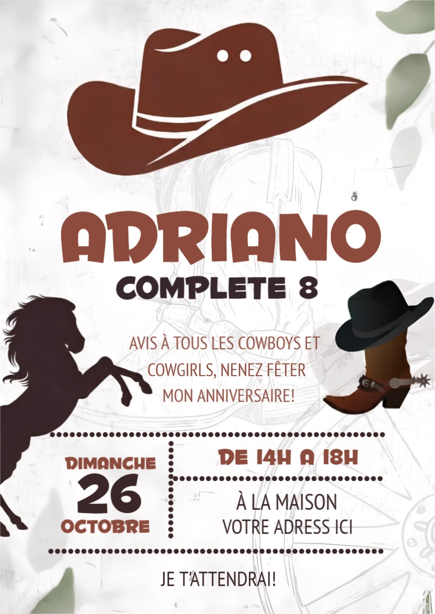 Invitation Anniversaire Cowboy Thème Western | Modèle Éditable