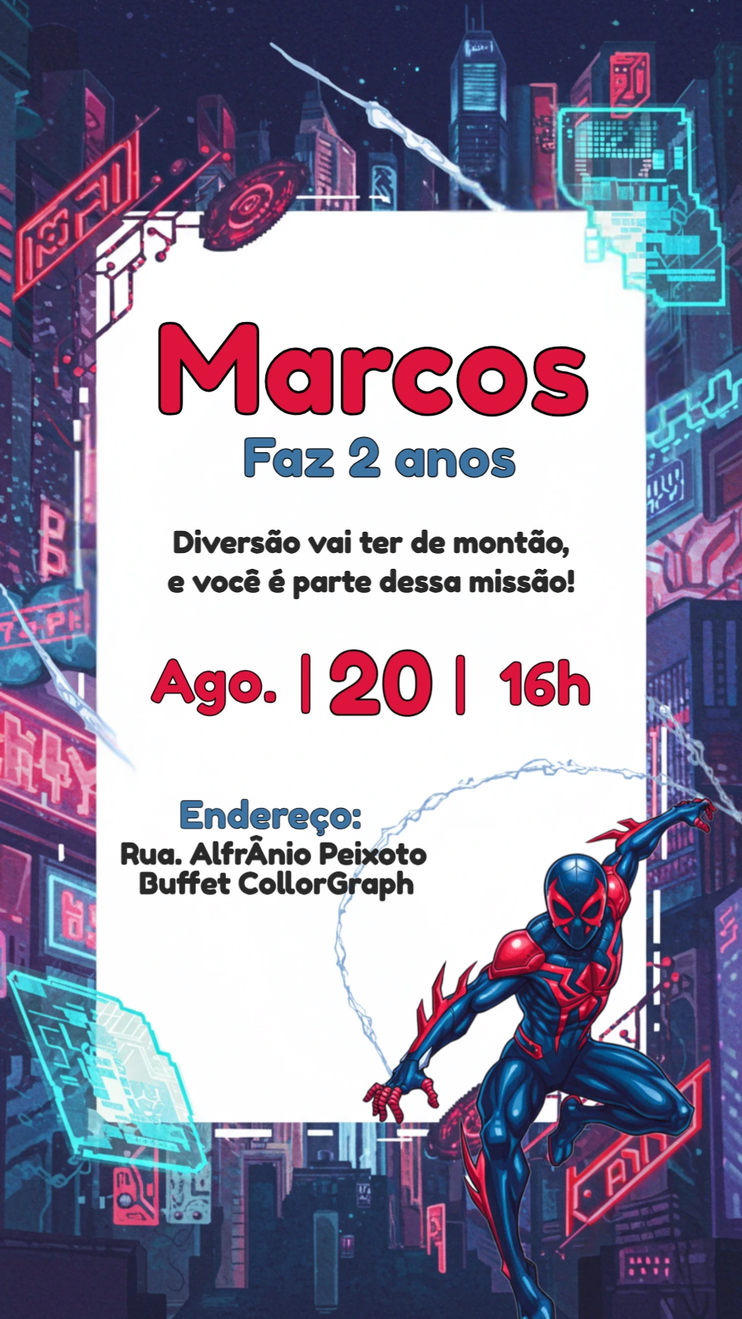 Convite Aniversário Homem Aranha Futurista para Editar Online