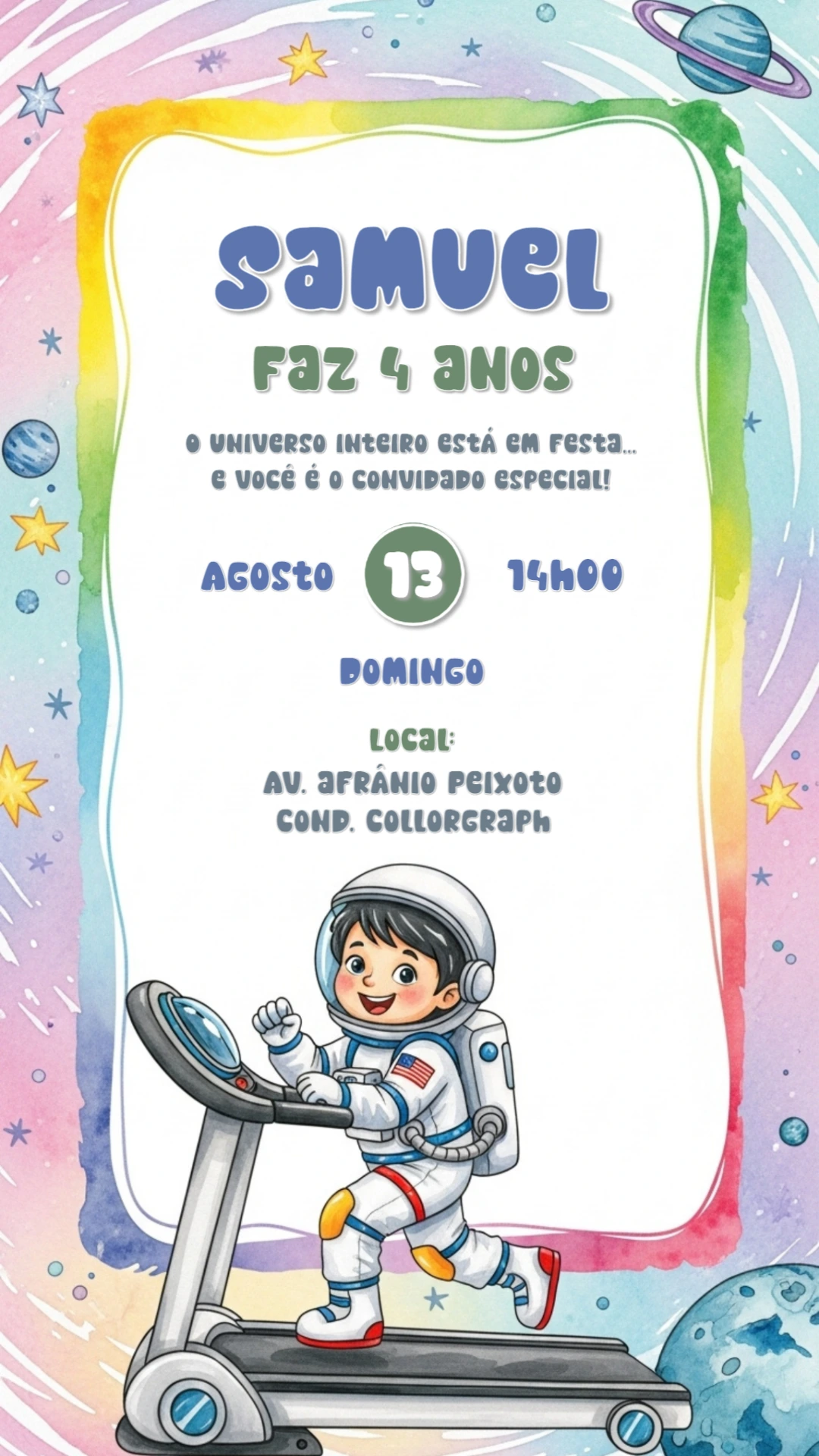 Convite Aniversário Astronauta Infantil para Editar Online