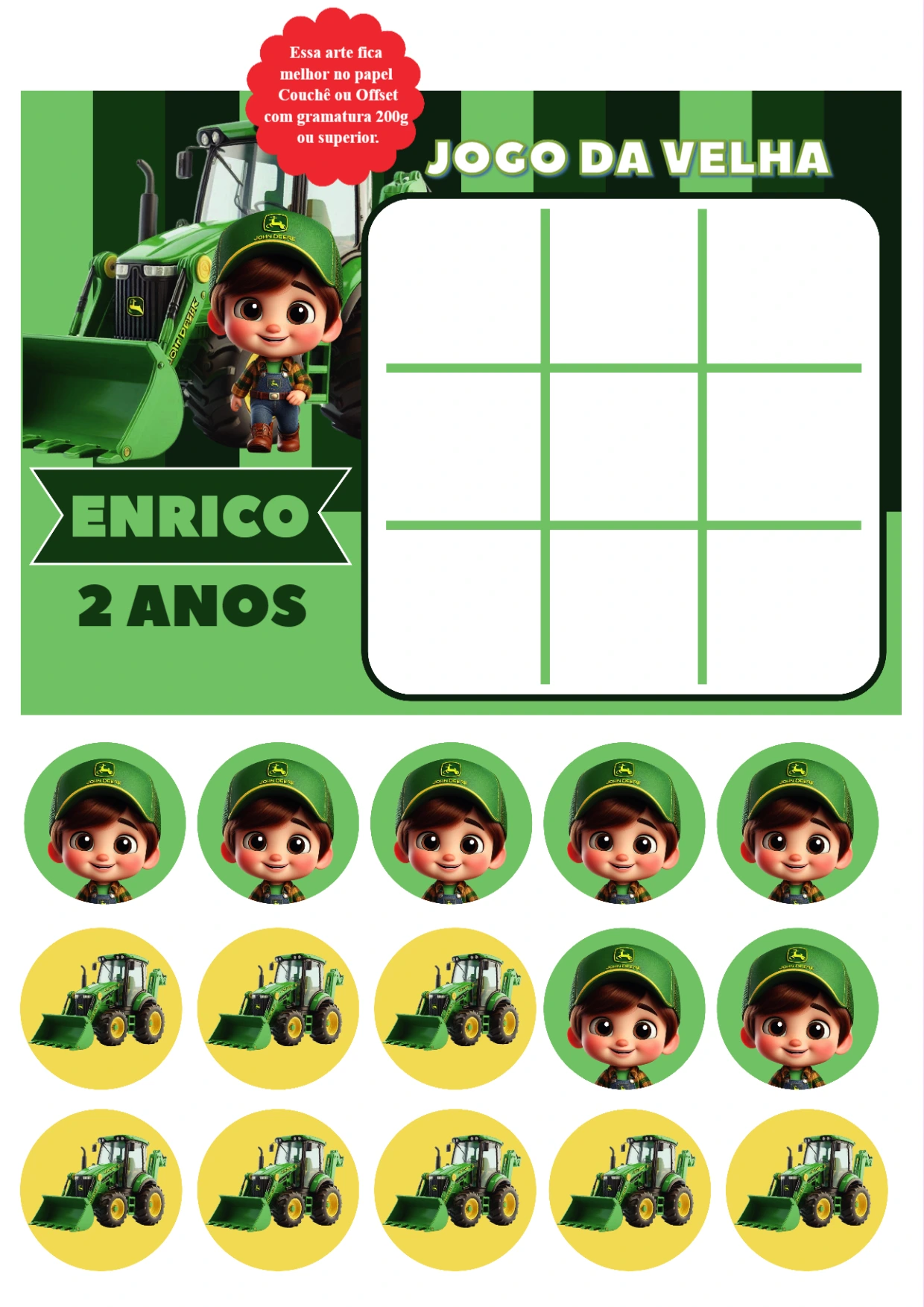 Jogo da Velha Aniversário Tema Trator para Editar Online
