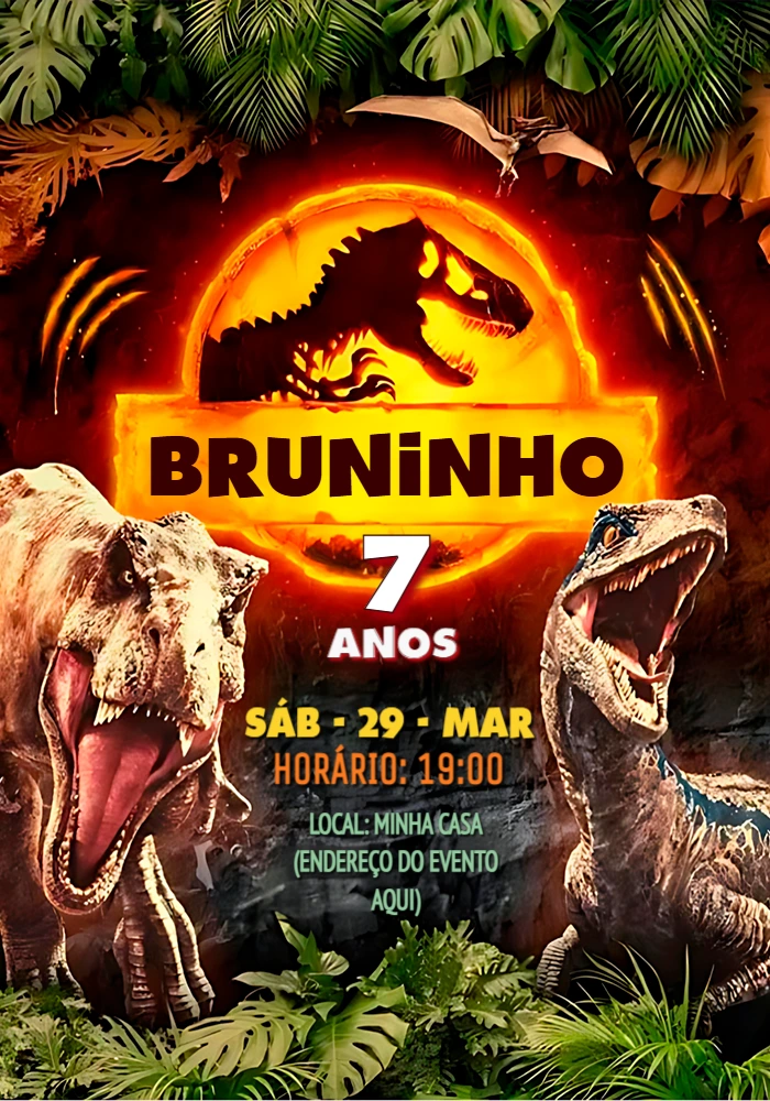 Convite de Aniversário Jurassic World Dinossauro para Editar