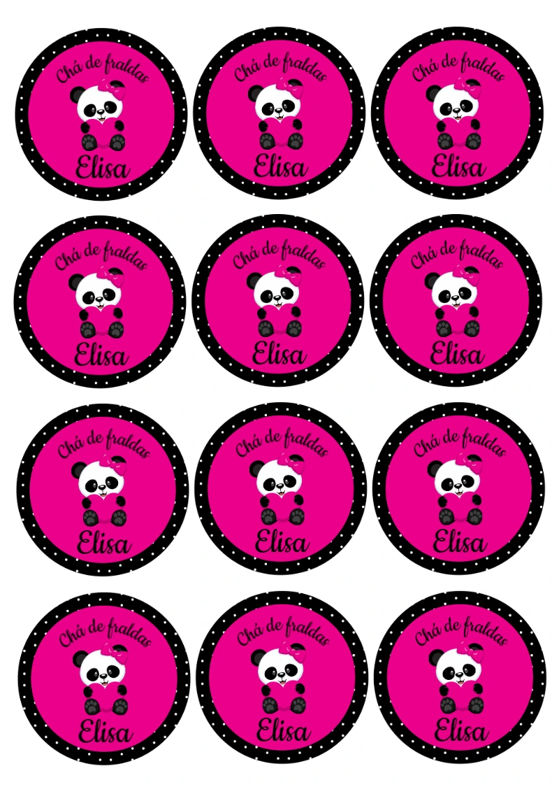 Adesivo Chá de Fraldas Panda Rosa para Editar e Imprimir