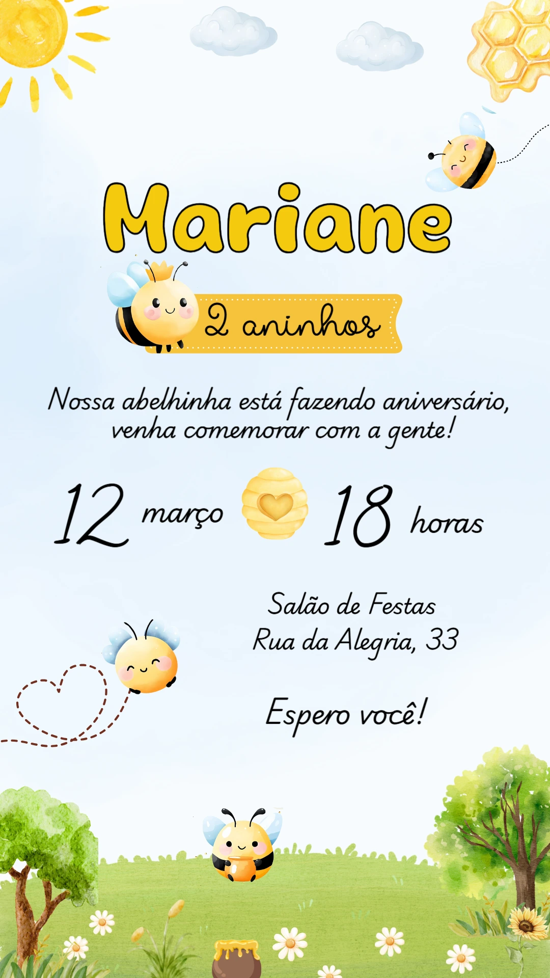 Convite Aniversário Abelhinha Fofa para Editar e Imprimir