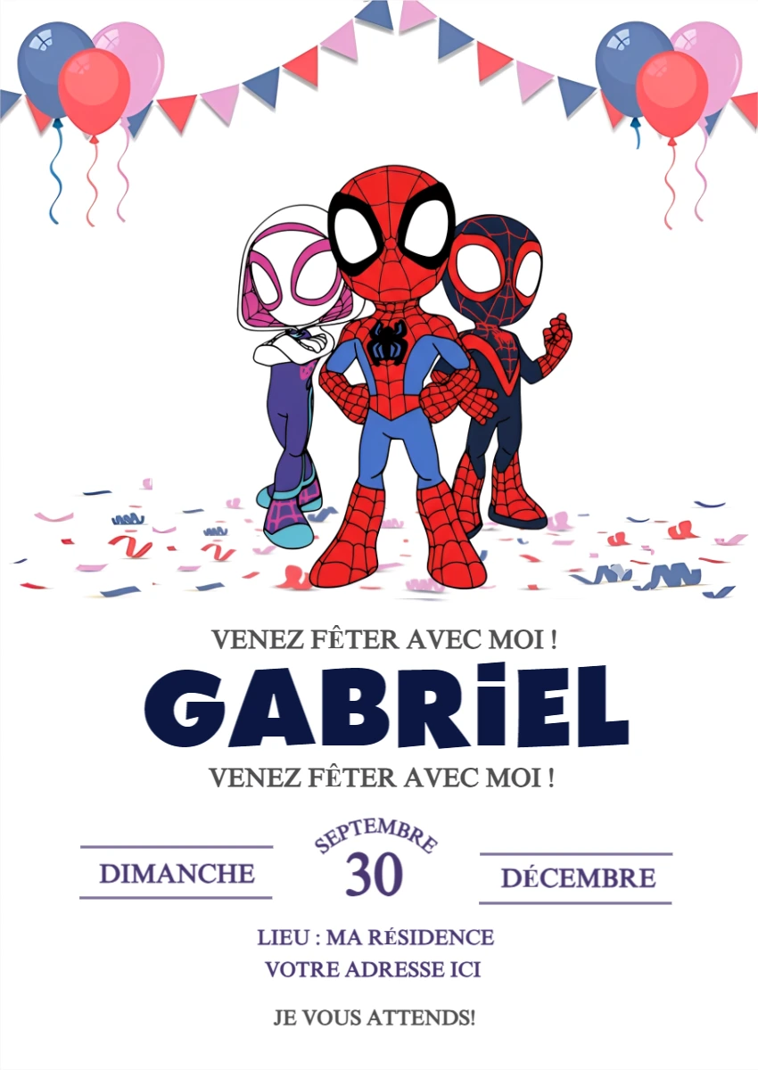 Invitation Anniversaire Spidey et ses Amis à Éditer en Ligne