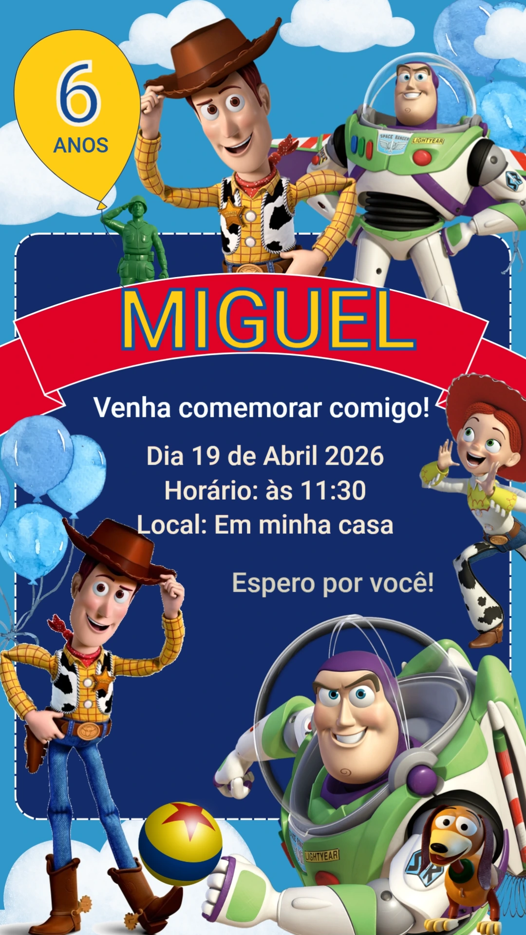 Convite Digital Aniversário Infantil Tema Toy Story para Editar