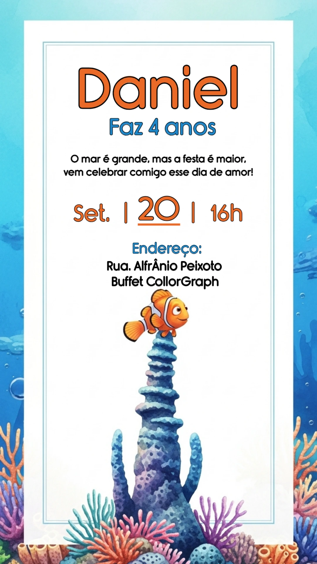 Convite de Aniversário Procurando Nemo para Editar Online