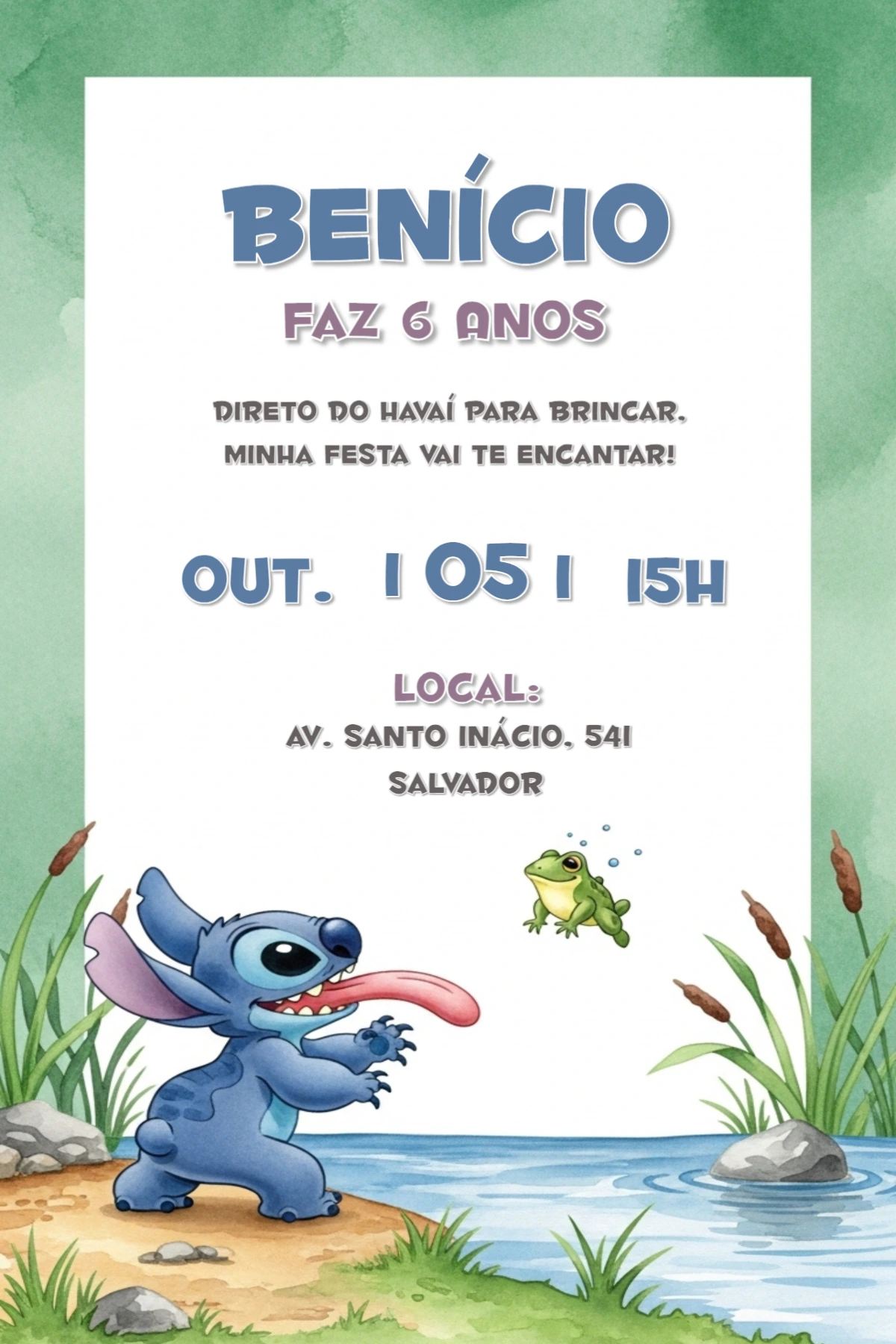 Convite de Aniversário Stitch para Editar Online