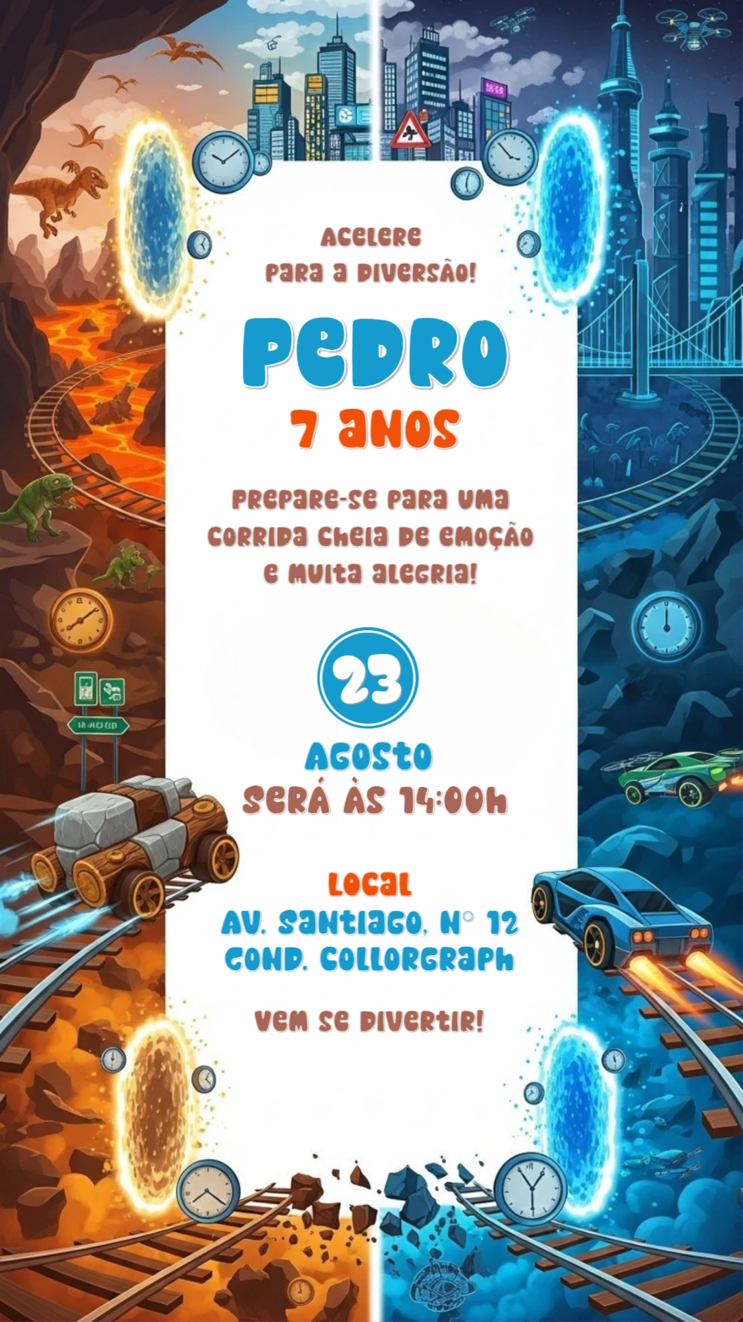 Convite de Aniversário Carros e Portais para Editar Online