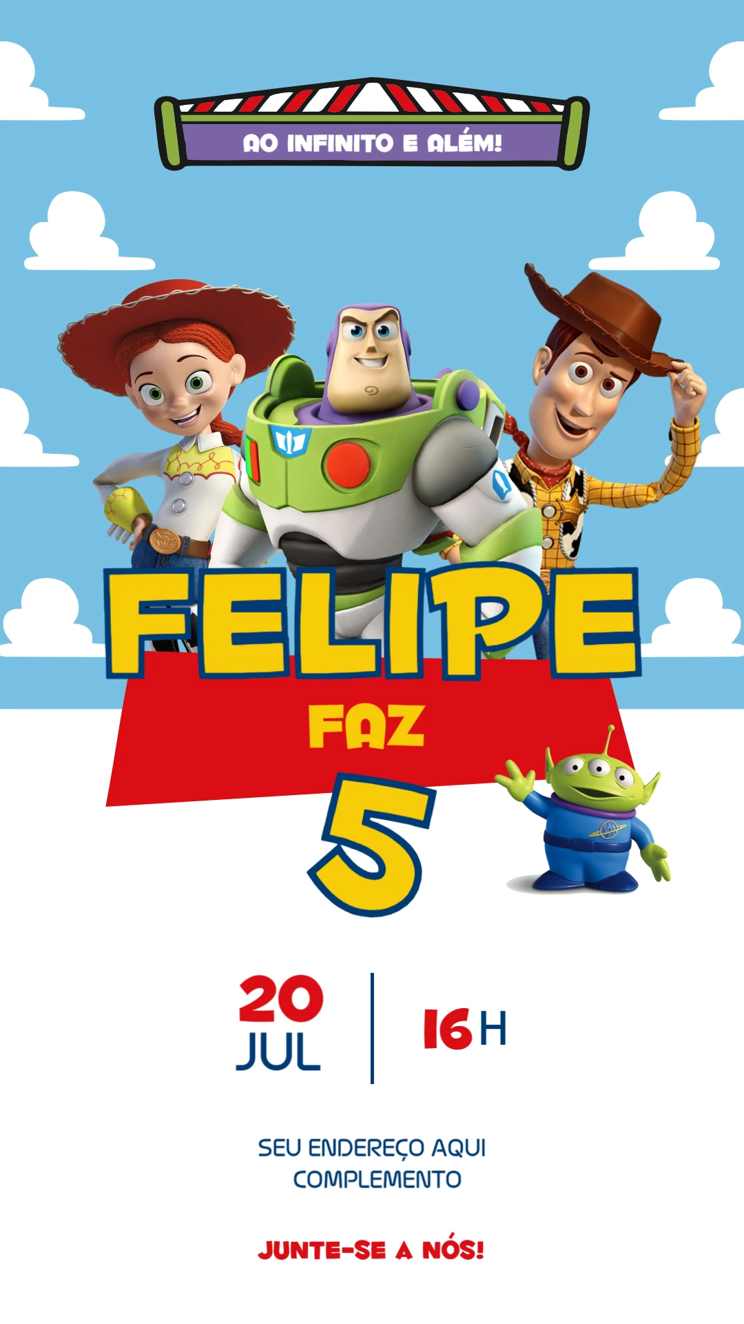 Convite Aniversário Toy Story com Personagens para Editar Online