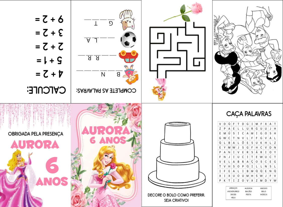 Livro de Atividades Princesa para Festa de Aniversário Editável