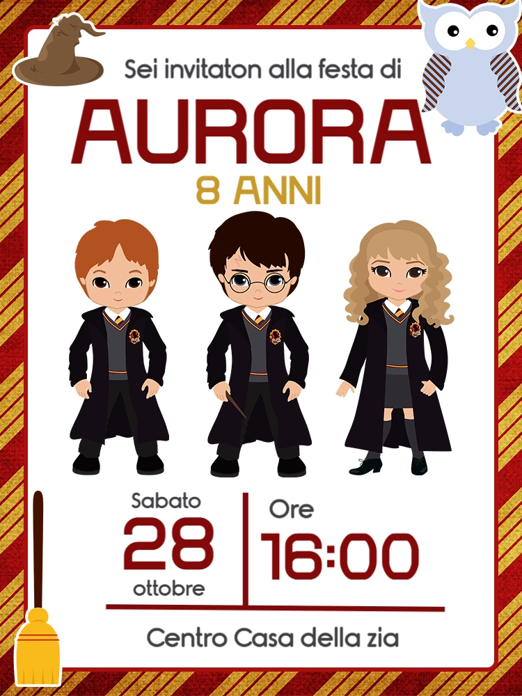 Invito di compleanno a tema magico con maghetti modello editabile