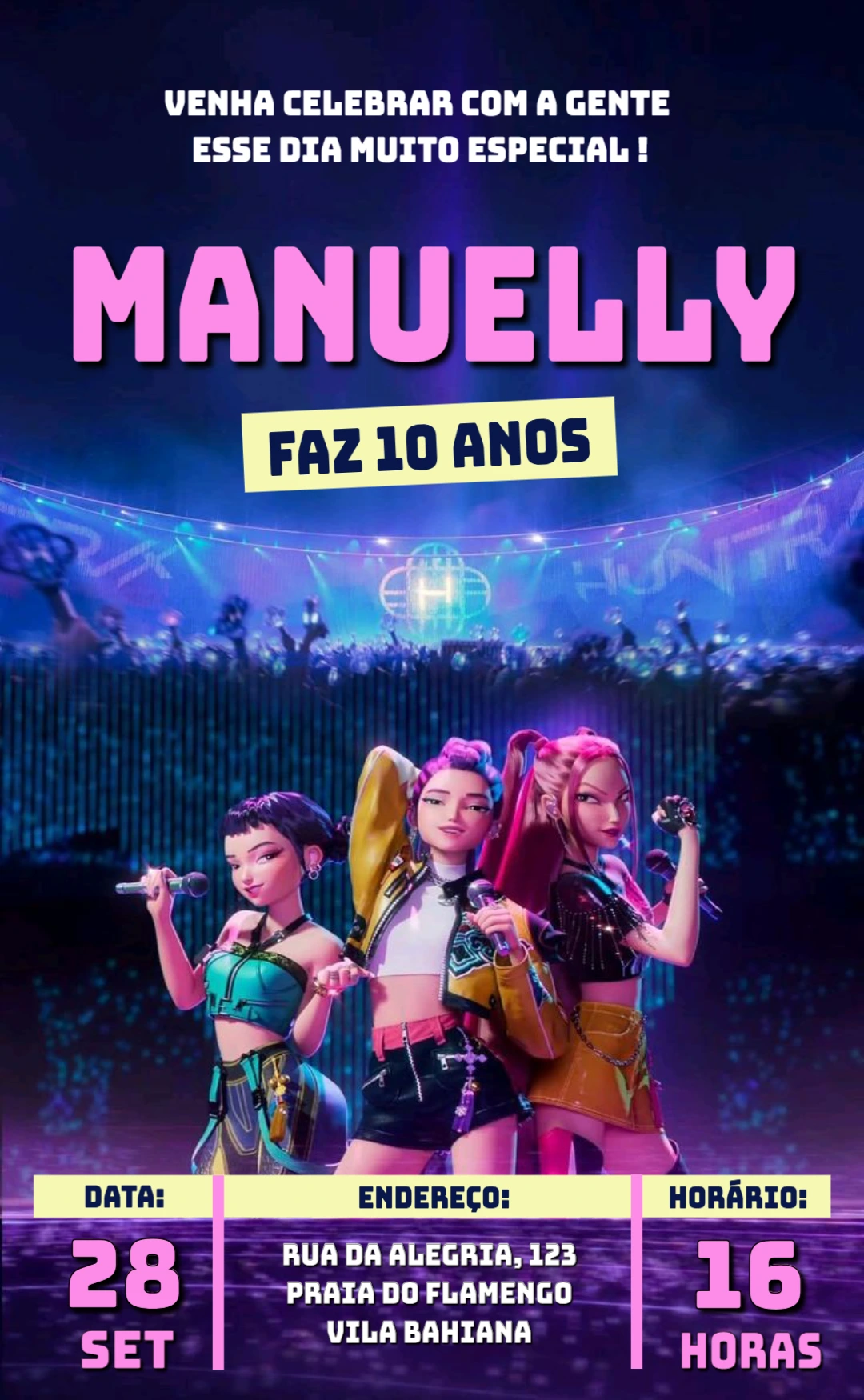 Convite de Aniversário K-pop com Guerreiras para Editar Online