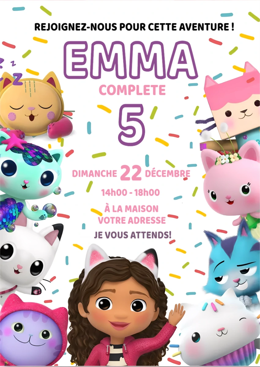 Invitation Anniversaire Gabby et la Maison Magique à Modifier