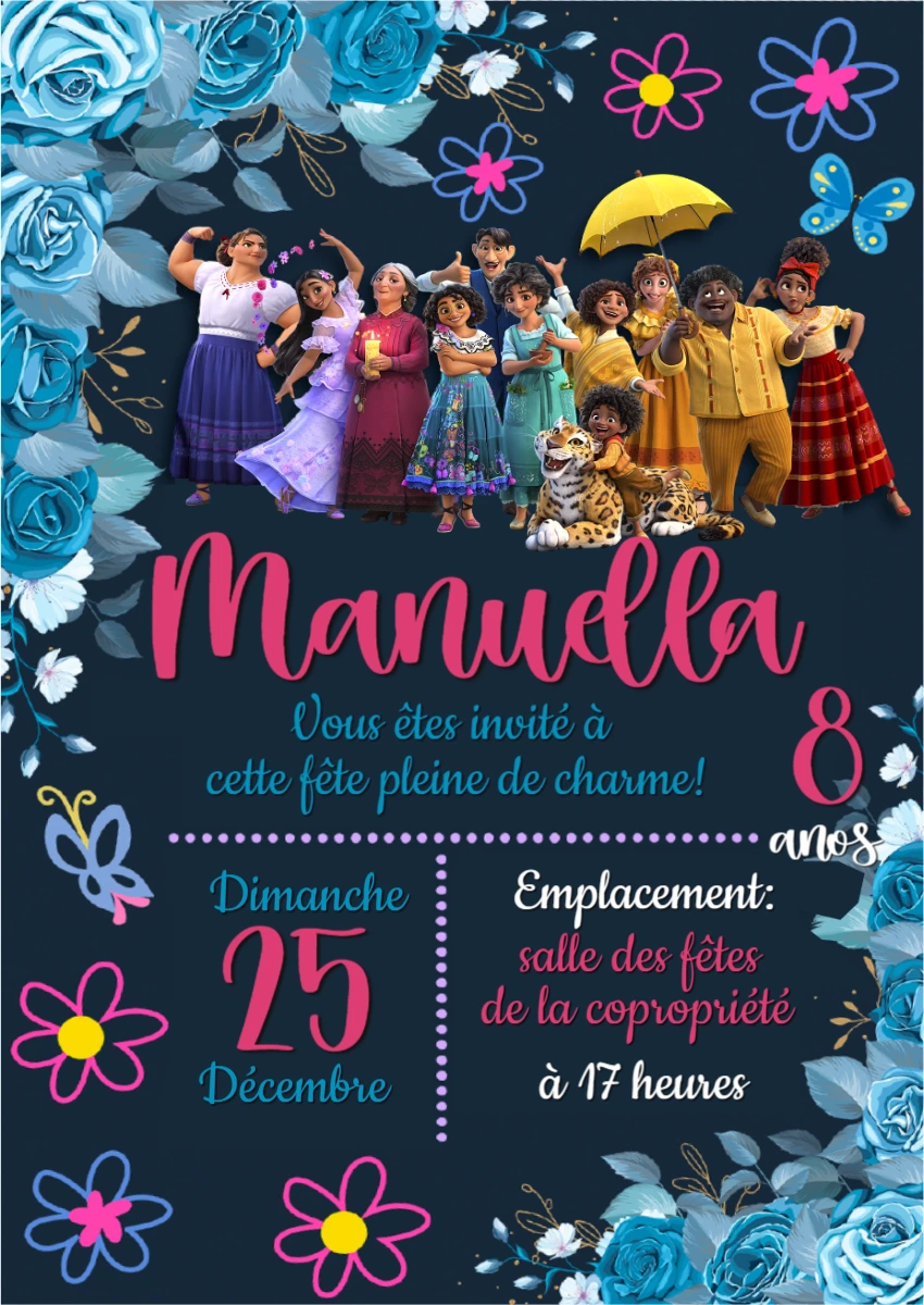 Invitation Anniversaire Encanto avec les Madrigal à Éditer