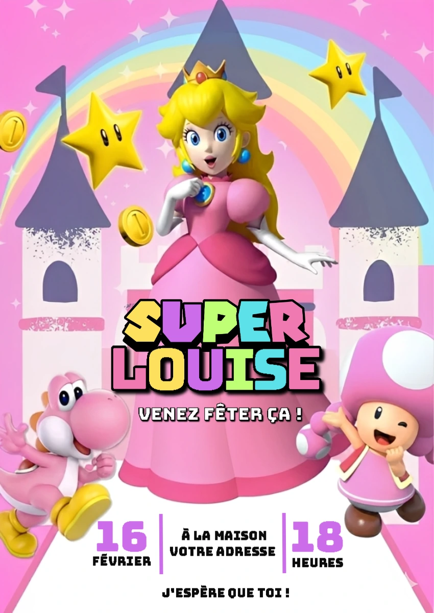 Invitation Anniversaire Princesse Peach à Modifier en Ligne