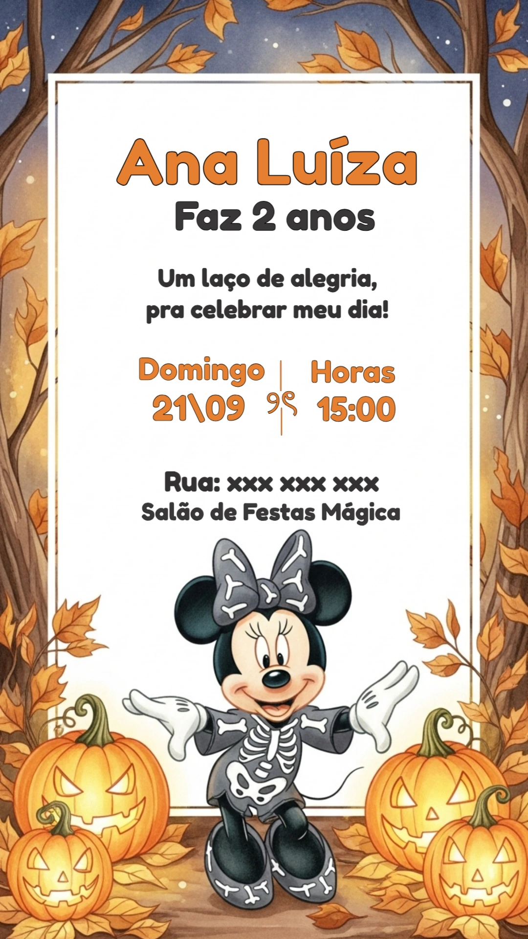Convite de Aniversário Minnie Halloween para Editar Online