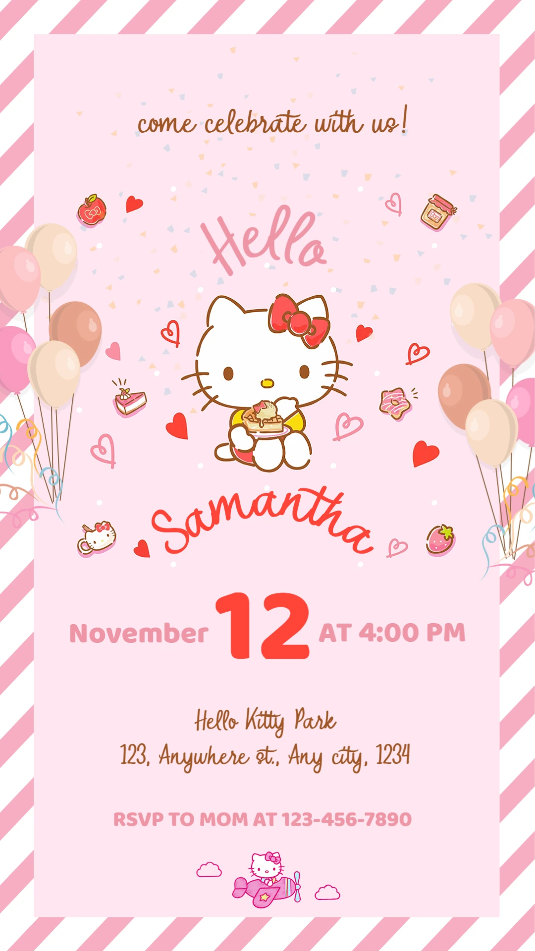 Hello Kitty Birthday Invitation Template to Edit Online