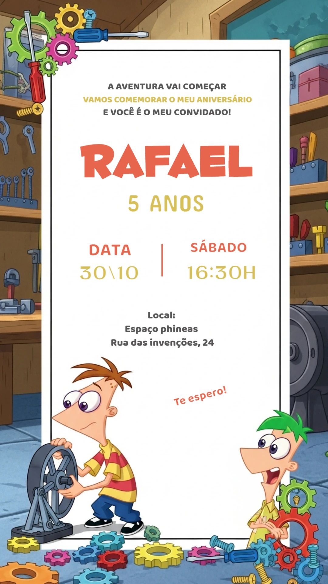 Convite Aniversário Phineas e Ferb para Editar Online