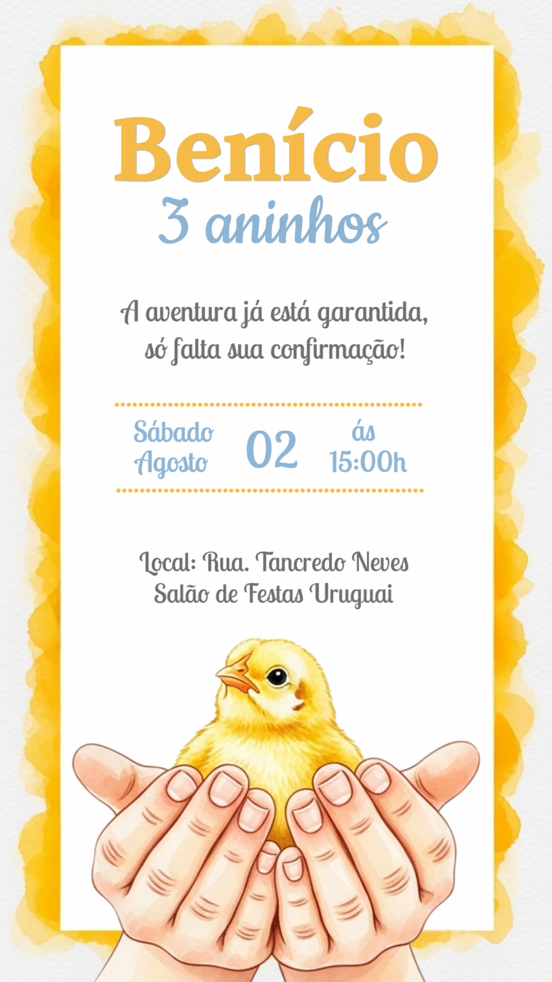 Convite Aniversário Fazendinha com Pintinho para Editar Online