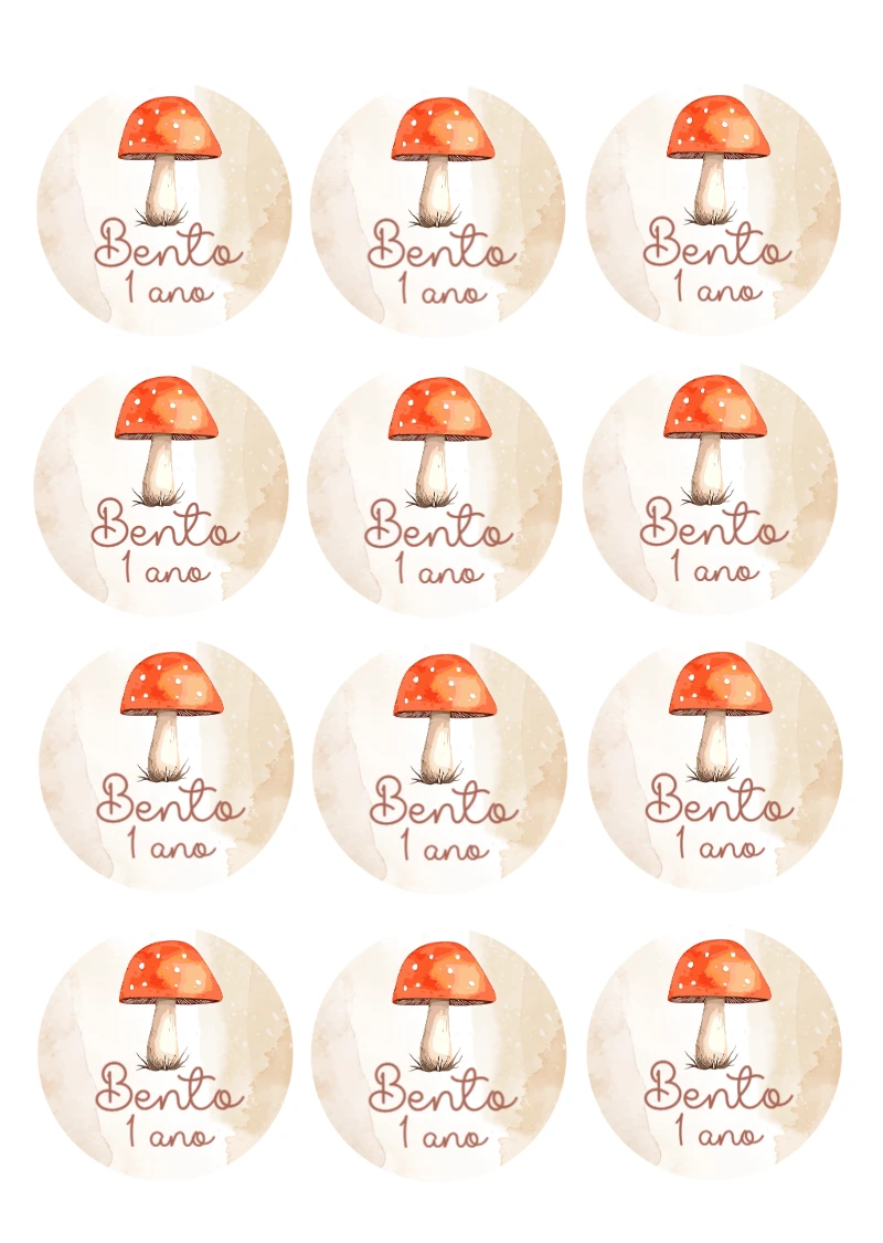 Adesivo Aniversário Bosque de Cogumelos para Editar Online