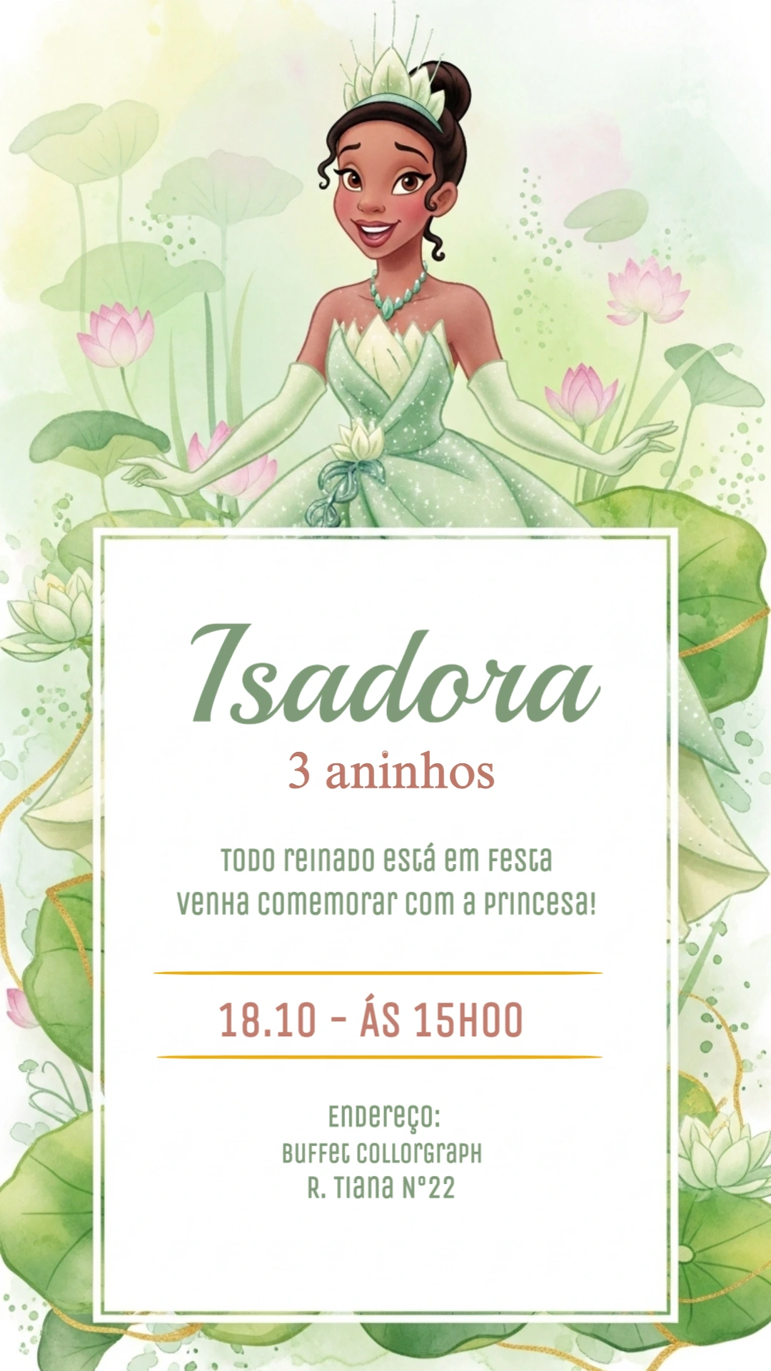 Convite Aniversário Princesa e o Sapo para Editar Online