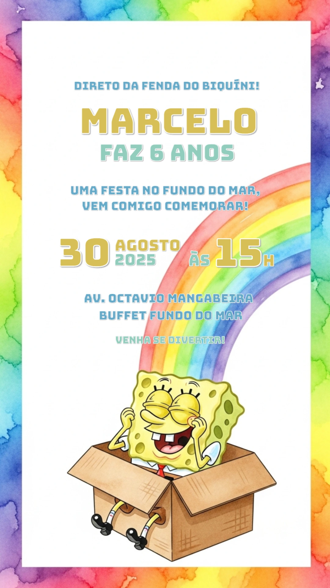 Convite Aniversário Bob Esponja para Editar Online