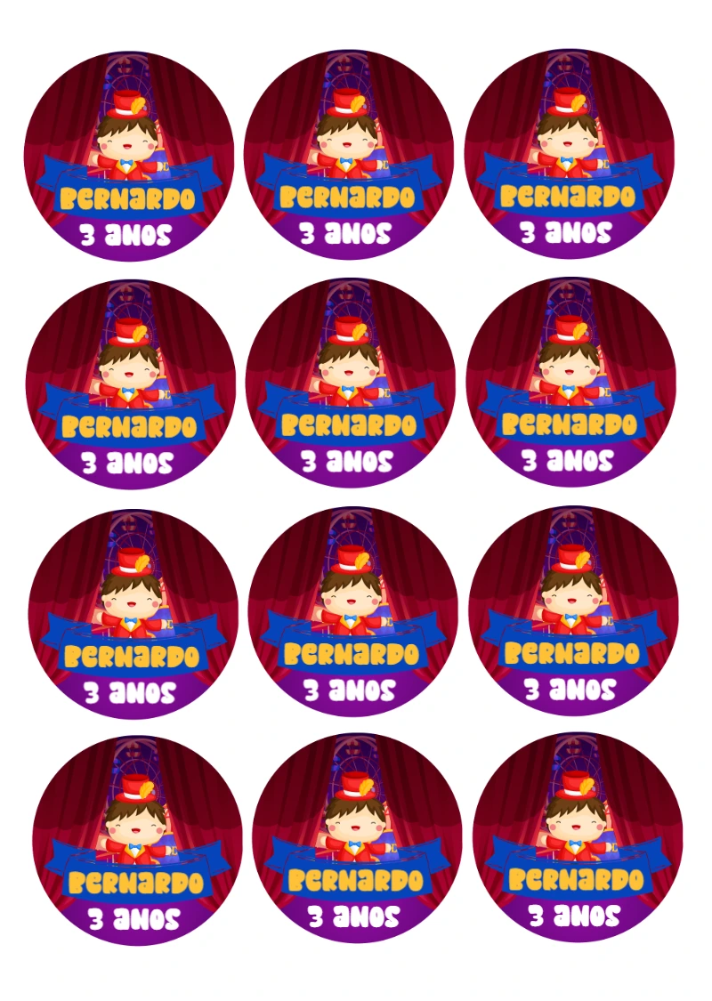 Adesivo Redondo de Circo para Aniversário para Editar Online