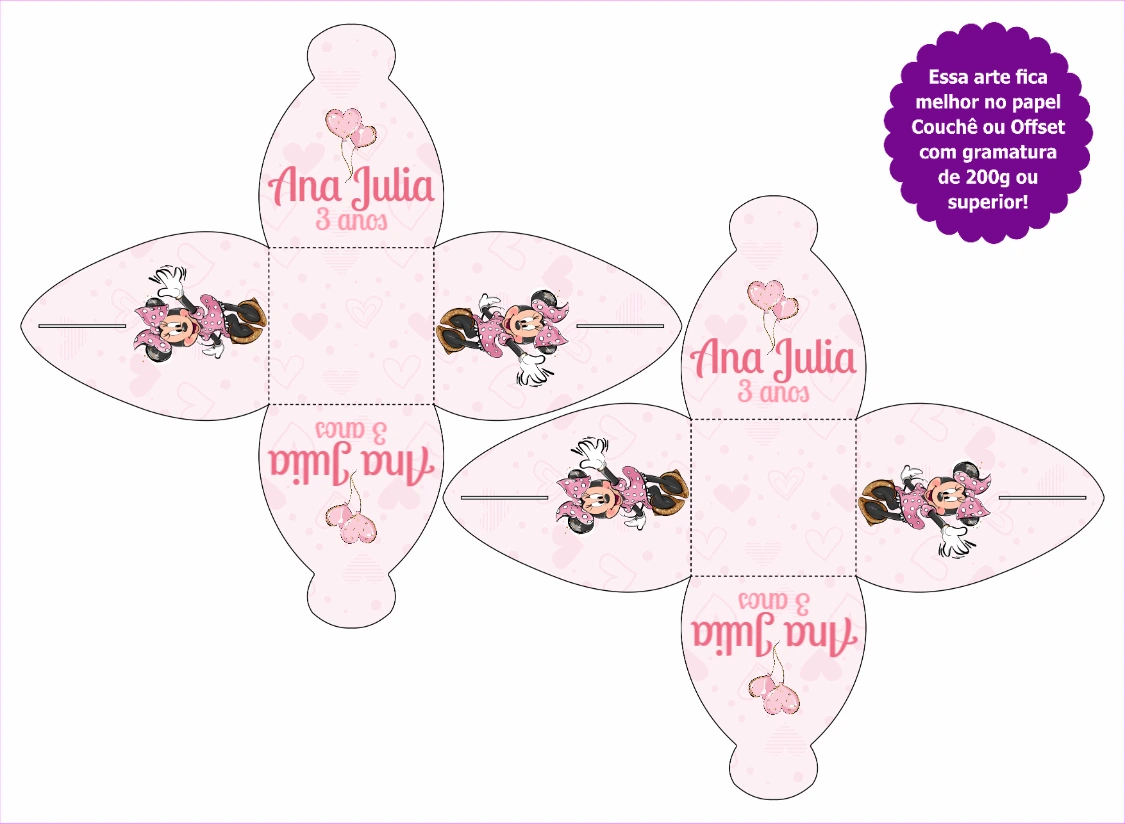 Caixa Porta Bombom Aniversário Minnie Rosa para Editar Online