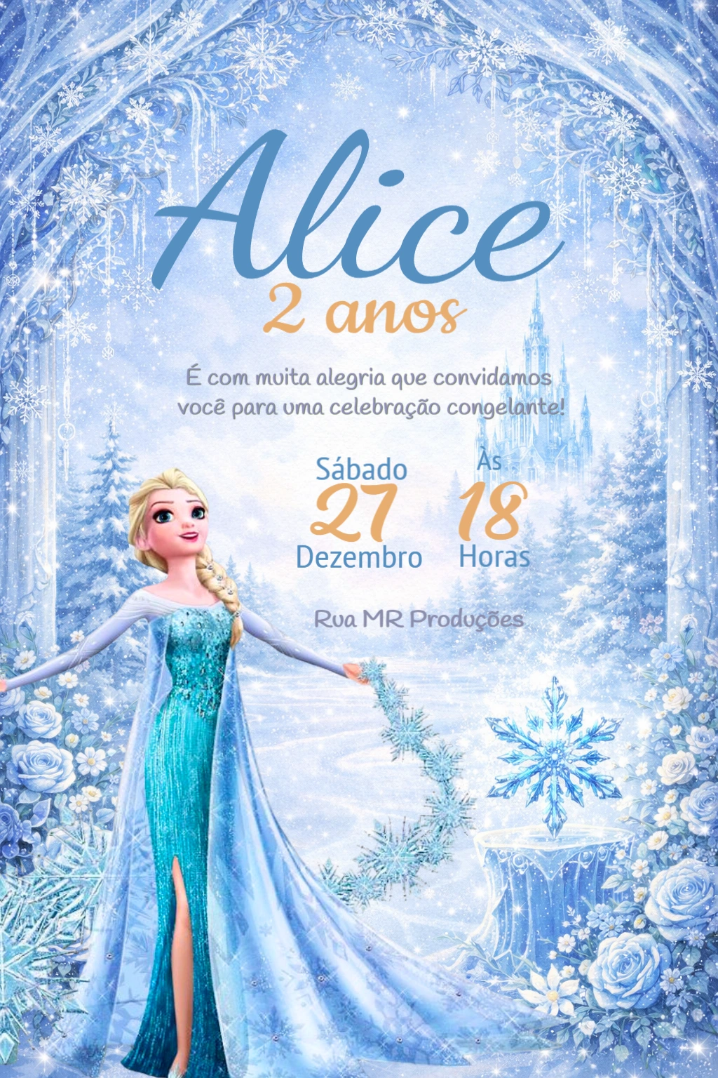 Convite Animado Frozen: Aniversário Princesa do Gelo para Editar