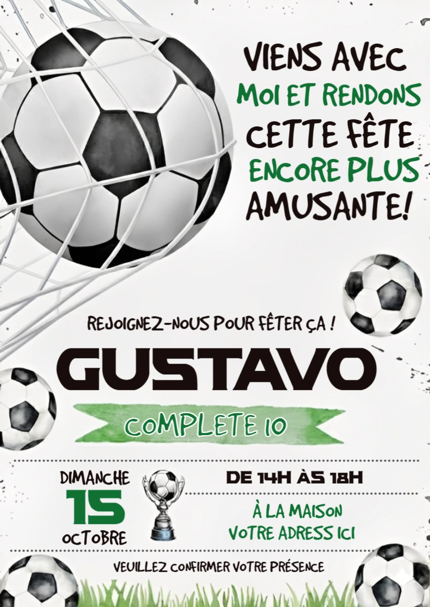 Invitation Anniversaire Football Sportif Modèle à Modifier