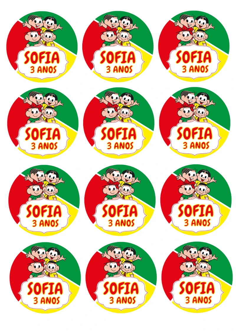 Adesivo Redondo Turma da Mônica para Editar Online