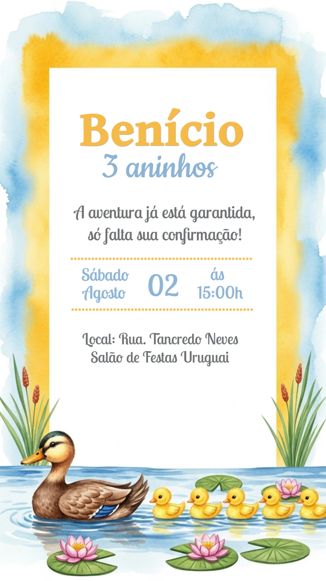 Convite de Aniversário Tema Patinhos Editável Online