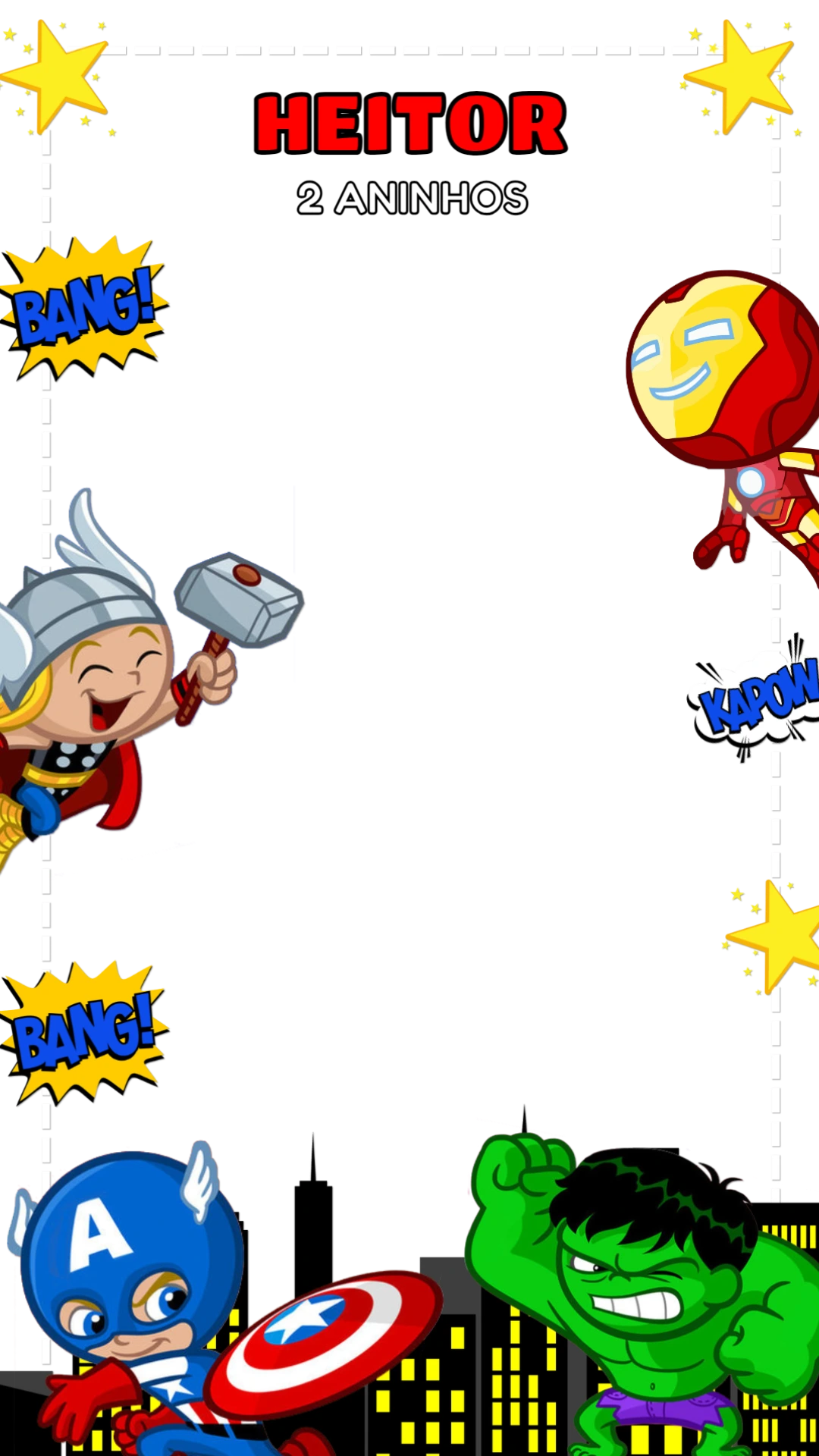 Moldura Vingadores Cute para Stories de Aniversário para Editar