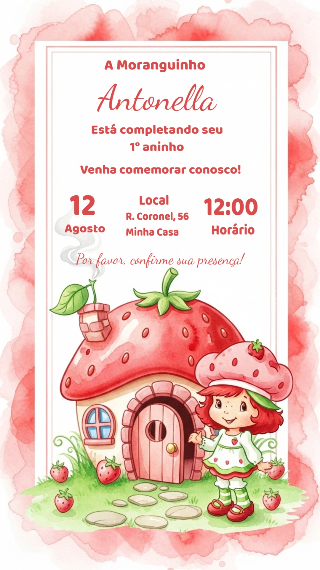 Convite de Aniversário Moranguinho para Editar Online