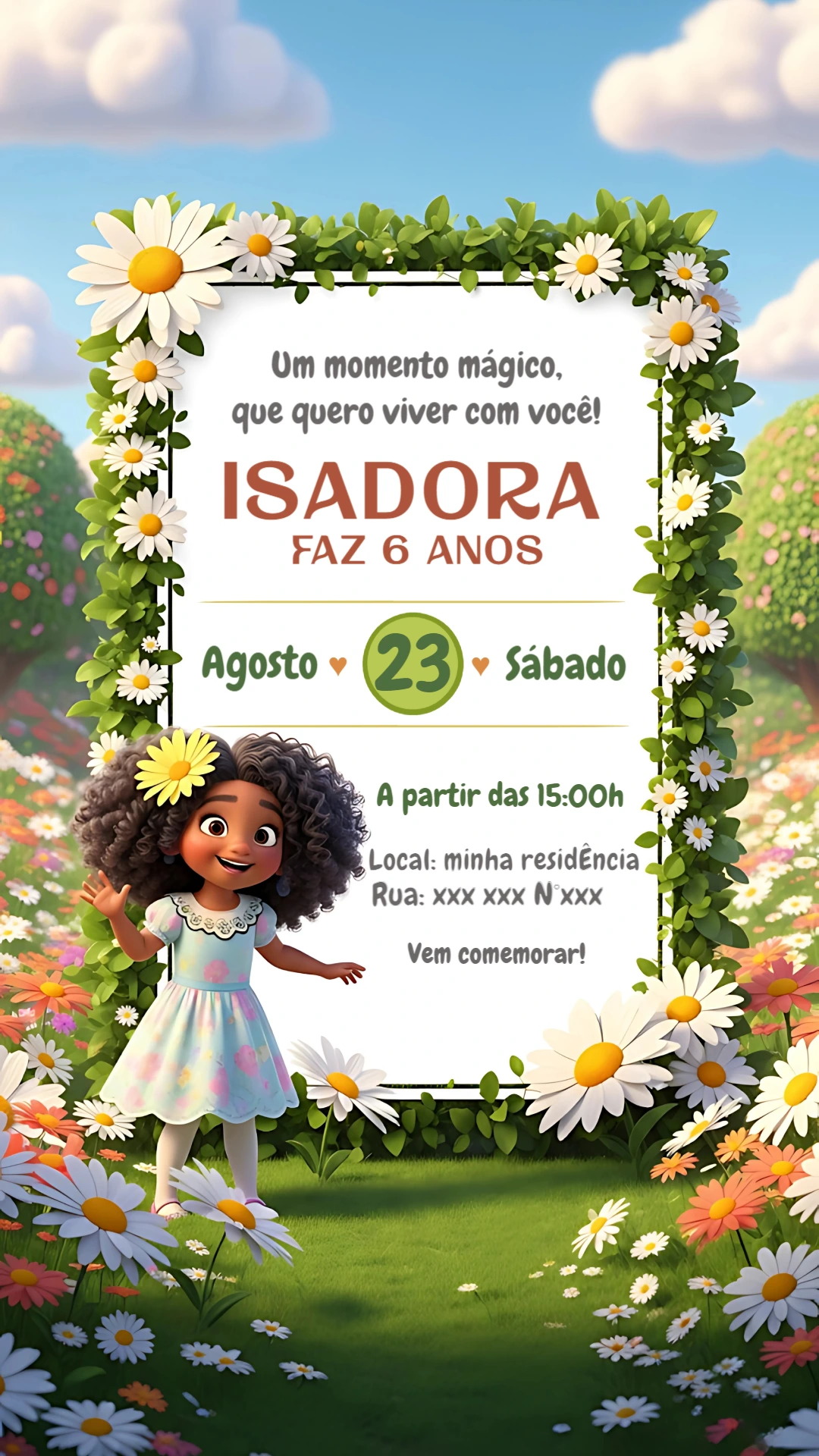 Convite Aniversário Jardim Encantado com Menina para Editar
