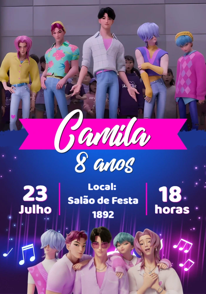 Convite Aniversário Saja Boys K-pop para Editar Online