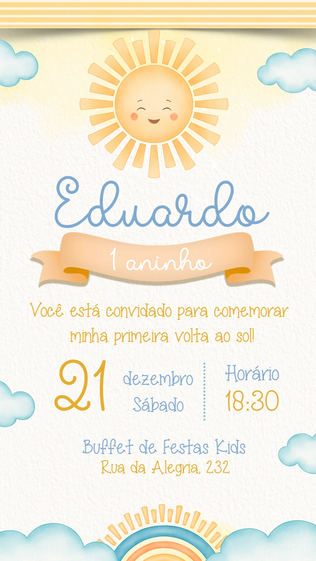 Convite Aniversário Primeira Volta ao Sol para Editar