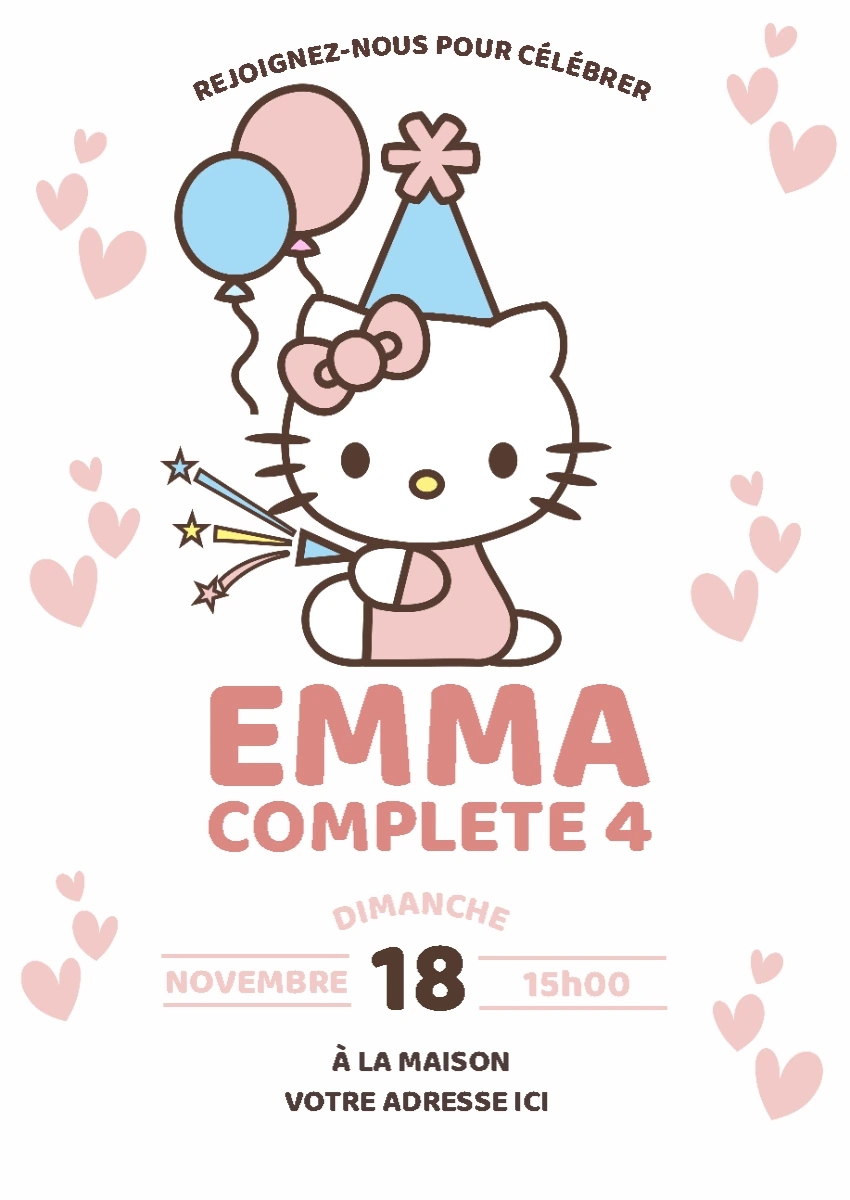 Invitation Anniversaire Hello Kitty Rose à Éditer en Ligne