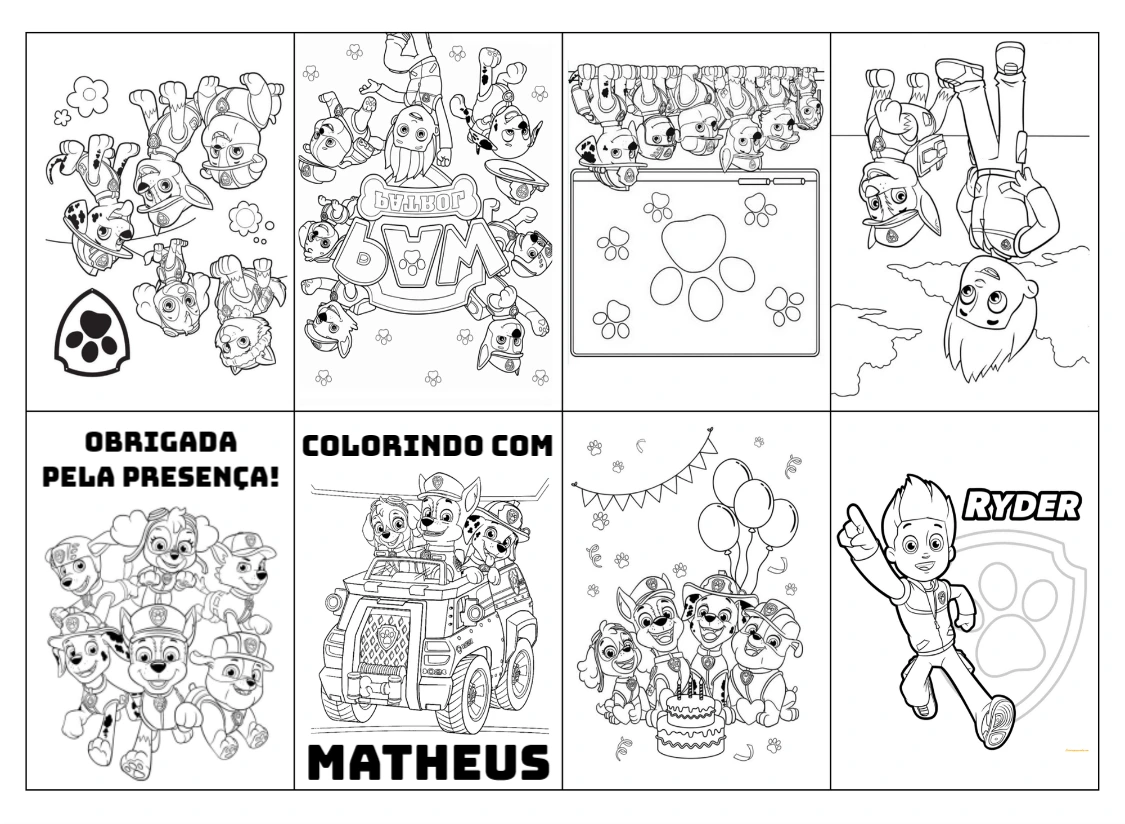 Livrinho de Colorir Patrulha Canina Editável para Aniversário