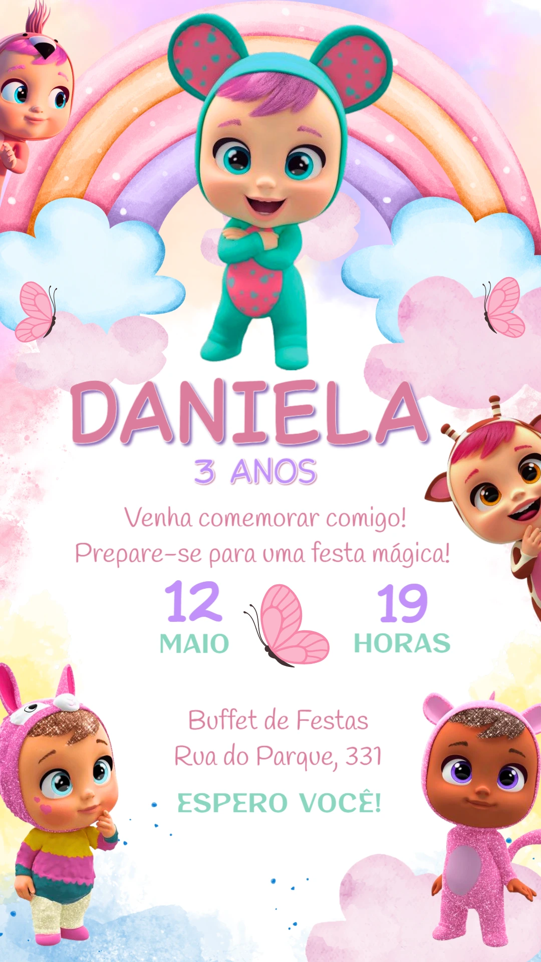 Convite de Aniversário Cry Babies para Editar Online