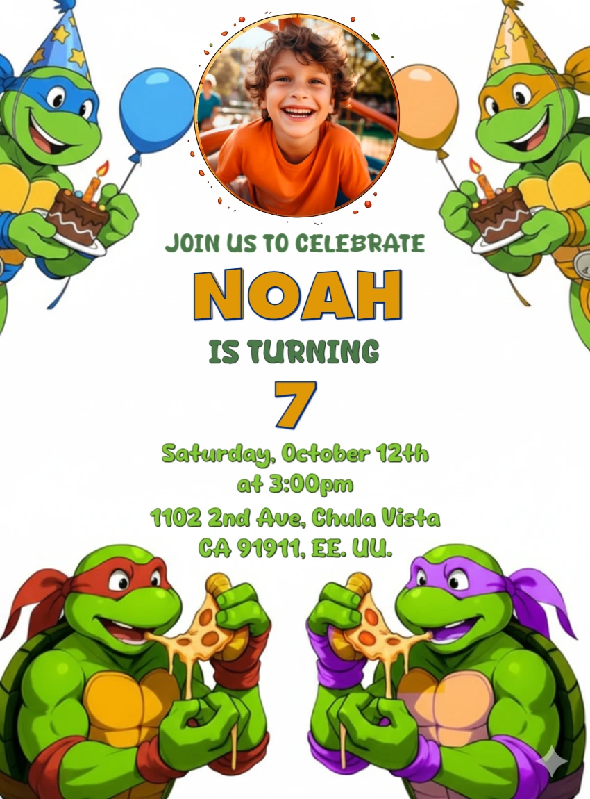 Teenage Mutant Ninja Turtles Birthday Invitation Editable Template