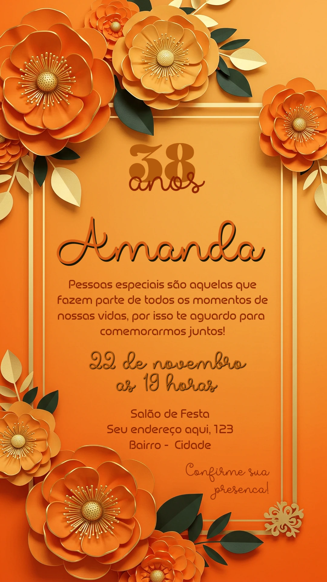 Convite de Aniversário Floral Terracota para Editar Online