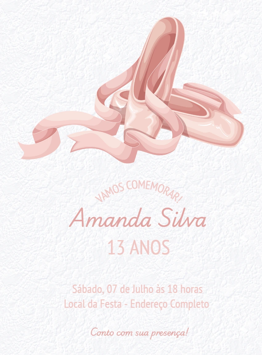 Convite Aniversário Bailarina com Sapatilhas para Editar Online