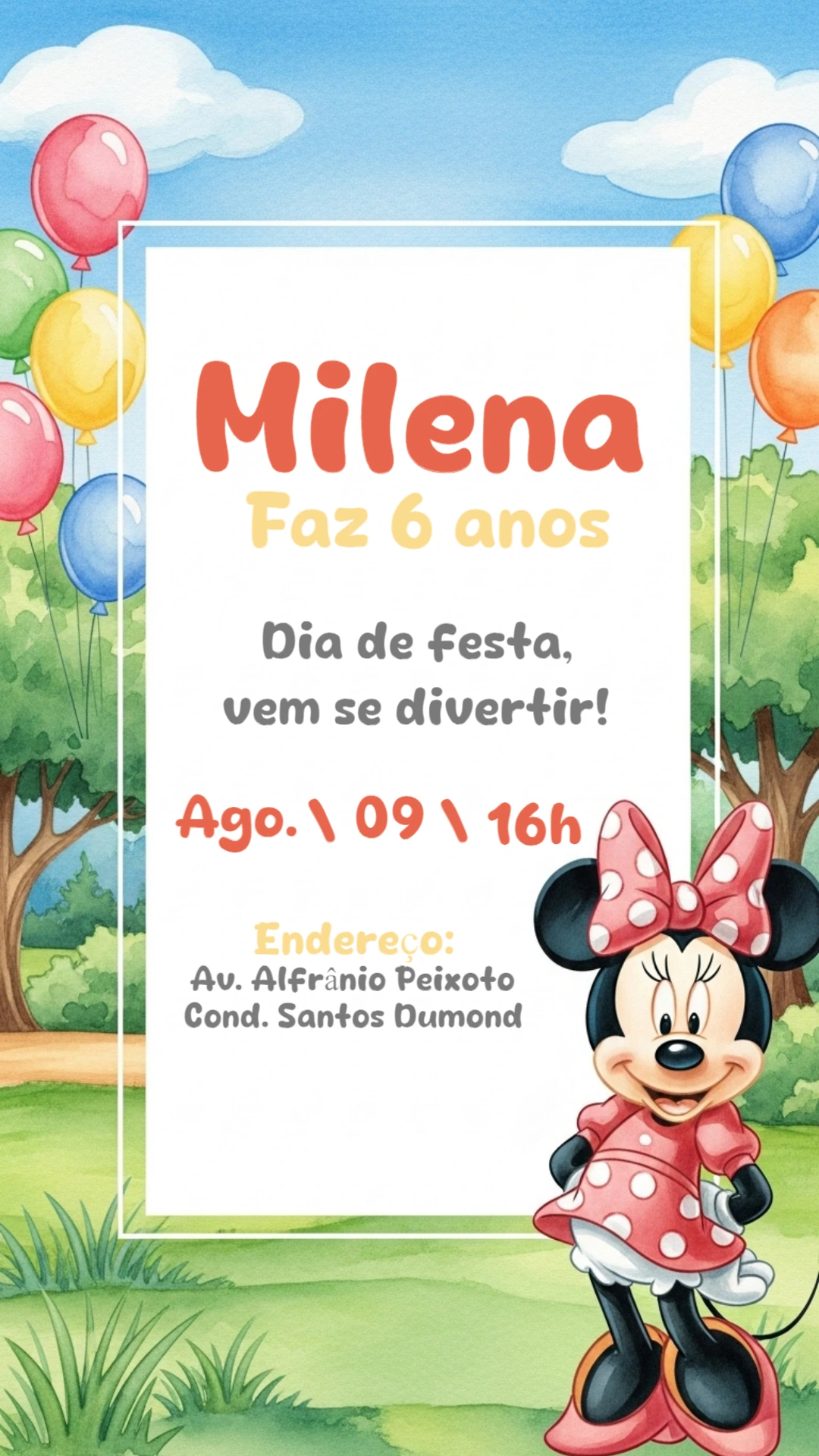 Convite de Aniversário Minnie Mouse para Editar Online